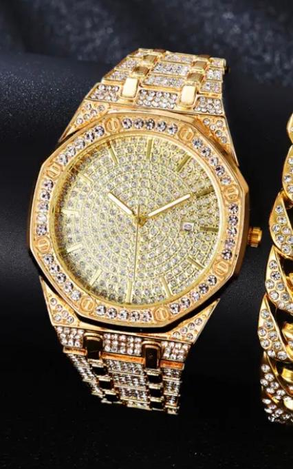 LUXURIOUS MECHANICAL TIME AND DATE RHINESTONE MENS WATCH