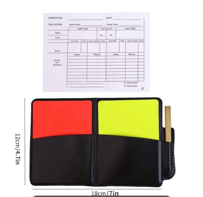 SPORTS REFEREE RED AND YELLOW CARDS NOTEBOOK AND PENCIL