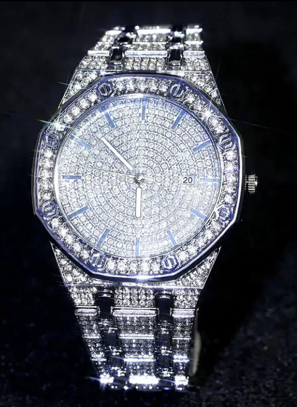 LUXURIOUS MECHANICAL TIME AND DATE RHINESTONE MENS WATCH