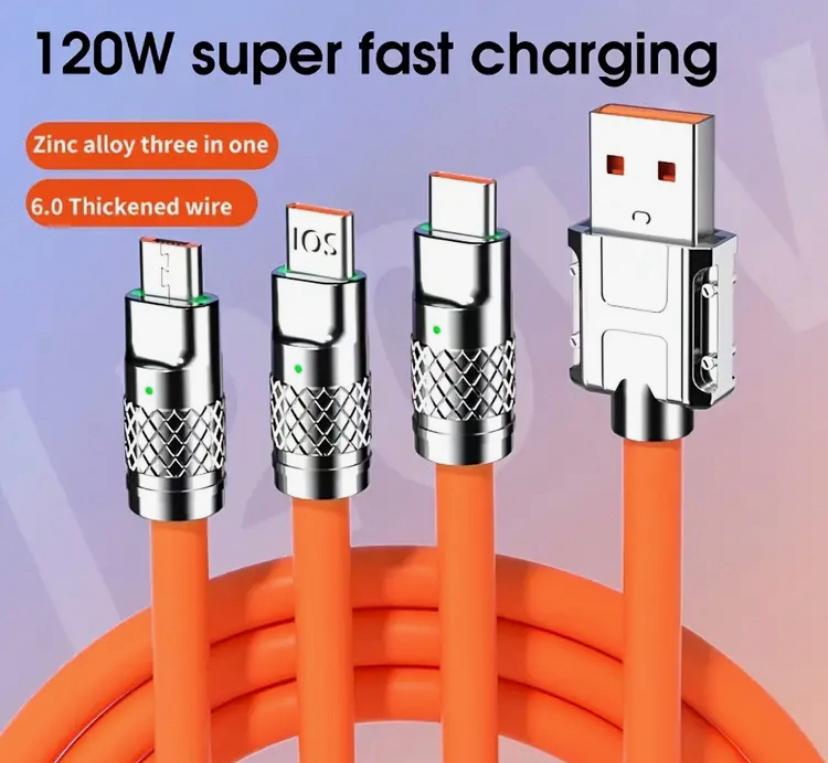 3 in 1 SUPER FAST USB CHARGER CABLE- iOS / Micro USB and Type C