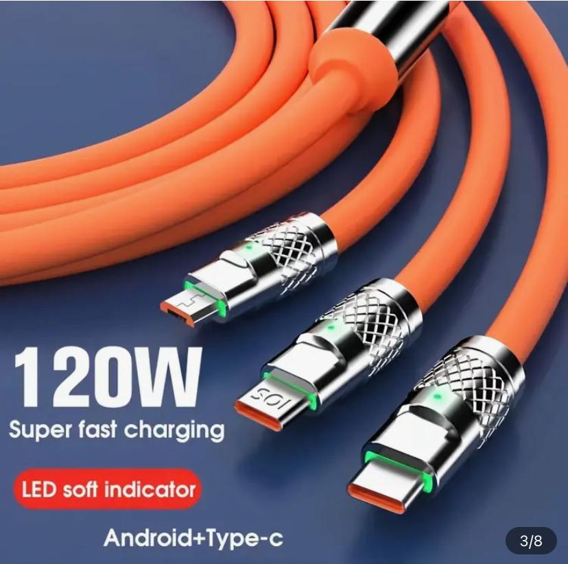 3 in 1 SUPER FAST USB CHARGER CABLE- iOS / Micro USB and Type C